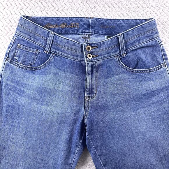 Eddie‎ Bauer Jeans Womens 8 Blue Curvy Capri Light Wash Zip Denim 98% Cotton - Picture 2 of 14